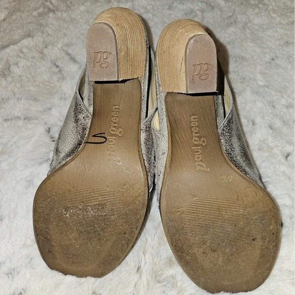 Paul Green Leather Pewter Stacked Sandals Zip Enry Size 6.5 Very Lightly Worn - Picture 11 of 14